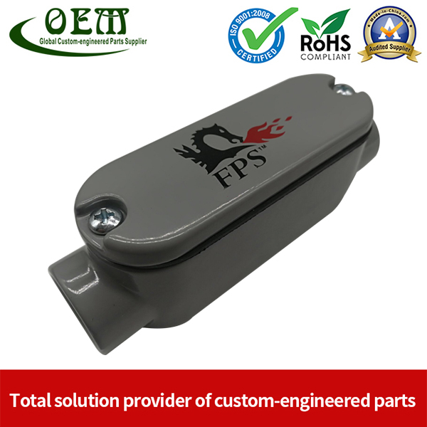 aluminum casting shell with CNC MACHINING,Grey powder coating and silk printing logo